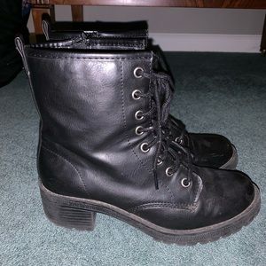 black leather combat boots